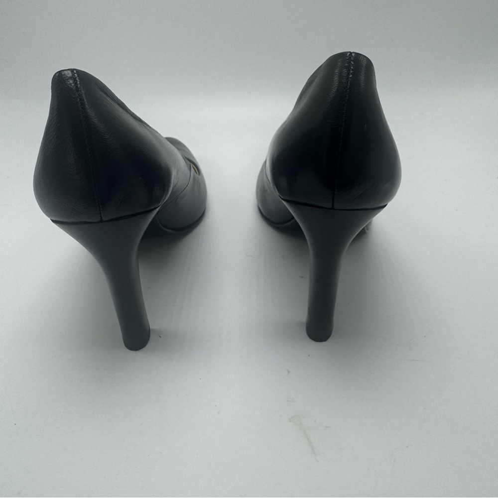 Ralph Lauren Zabrina Black Leather Stacked Heel Womens Size 7 B Platform Classic - Picture 2 of 8